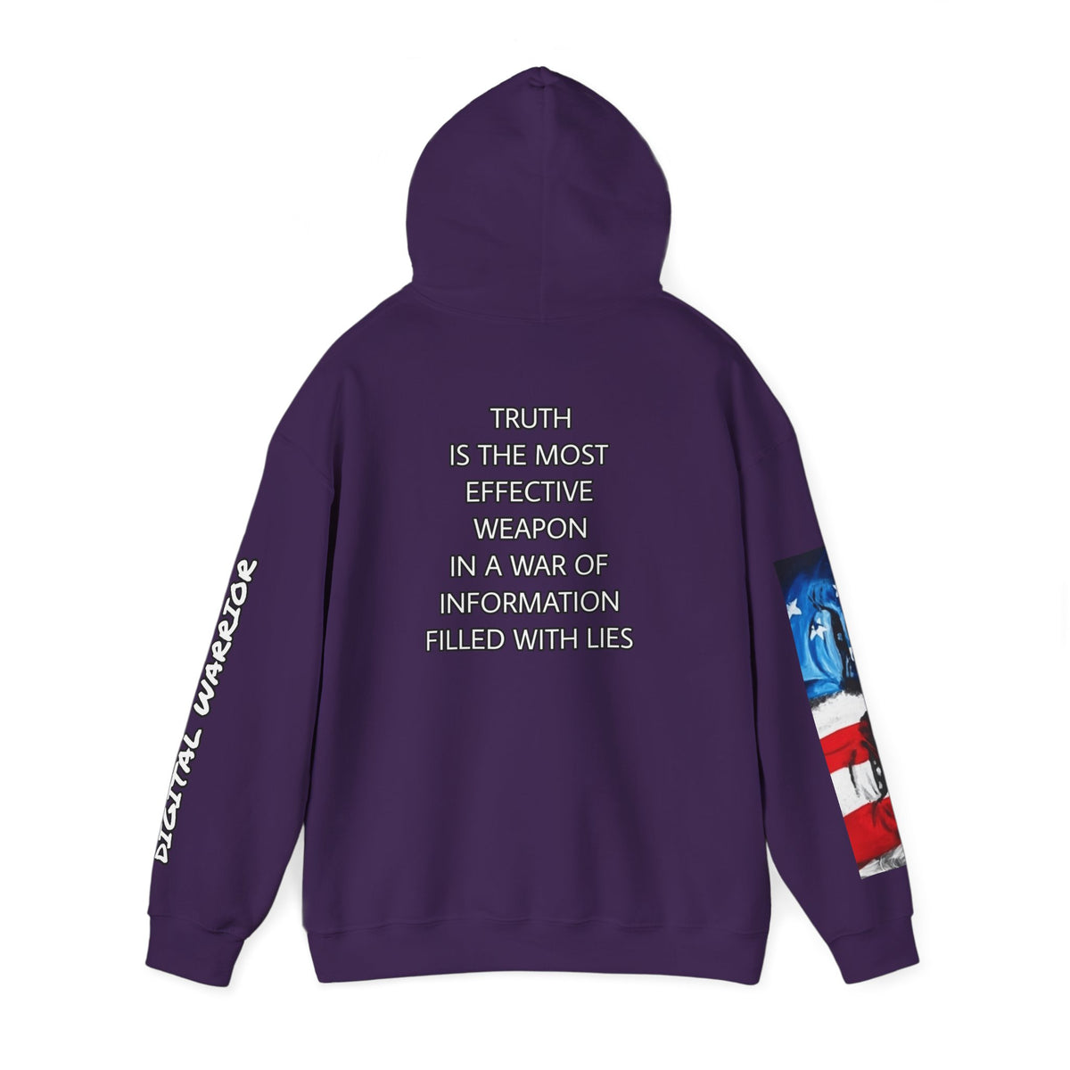The SCIF Skull logo Graphic Hoodie, Right Sleeve "President Eyes" Graphic, Left Sleeve "Digital Warrior" Quote Graphic.