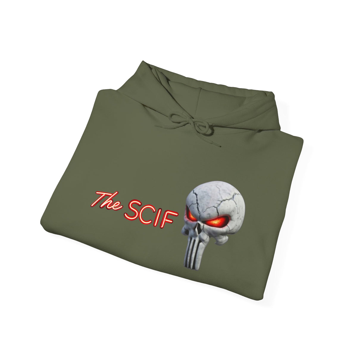The SCIF Skull logo Graphic Hoodie, Right Sleeve "President Eyes" Graphic, Left Sleeve "Digital Warrior" Quote Graphic.