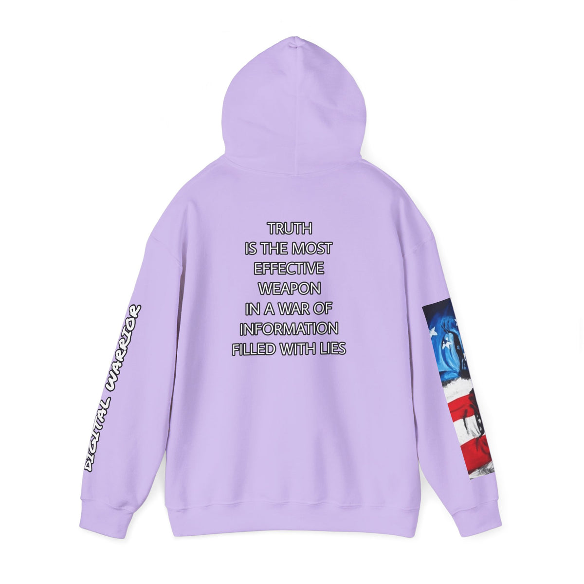 The SCIF Skull logo Graphic Hoodie, Right Sleeve "President Eyes" Graphic, Left Sleeve "Digital Warrior" Quote Graphic.