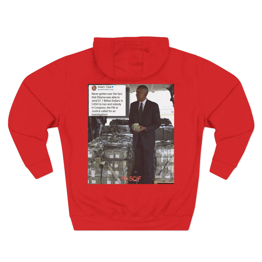 The SCIF "Presidential Traitor Meme" Fleece Hoodie, Back "Money On Pallets Meme."