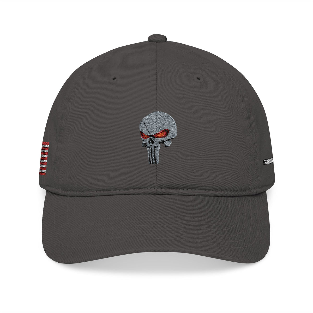 Embroidered The SCIF Skull Baseball Cap — American Flag right side, Digital Warrior text left side, The SCIF rear