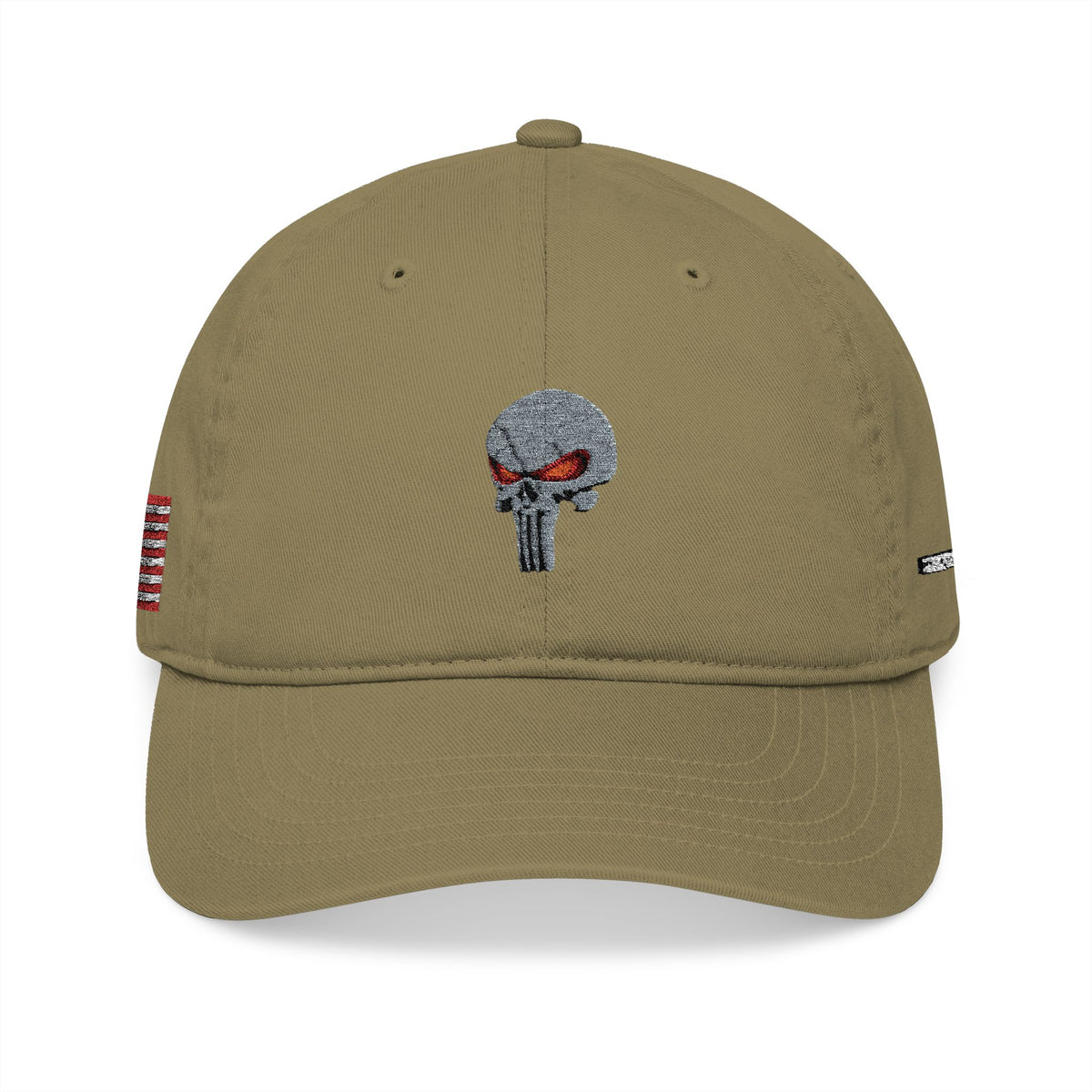 Embroidered The SCIF Skull Baseball Cap — American Flag right side, Digital Warrior text left side, The SCIF rear