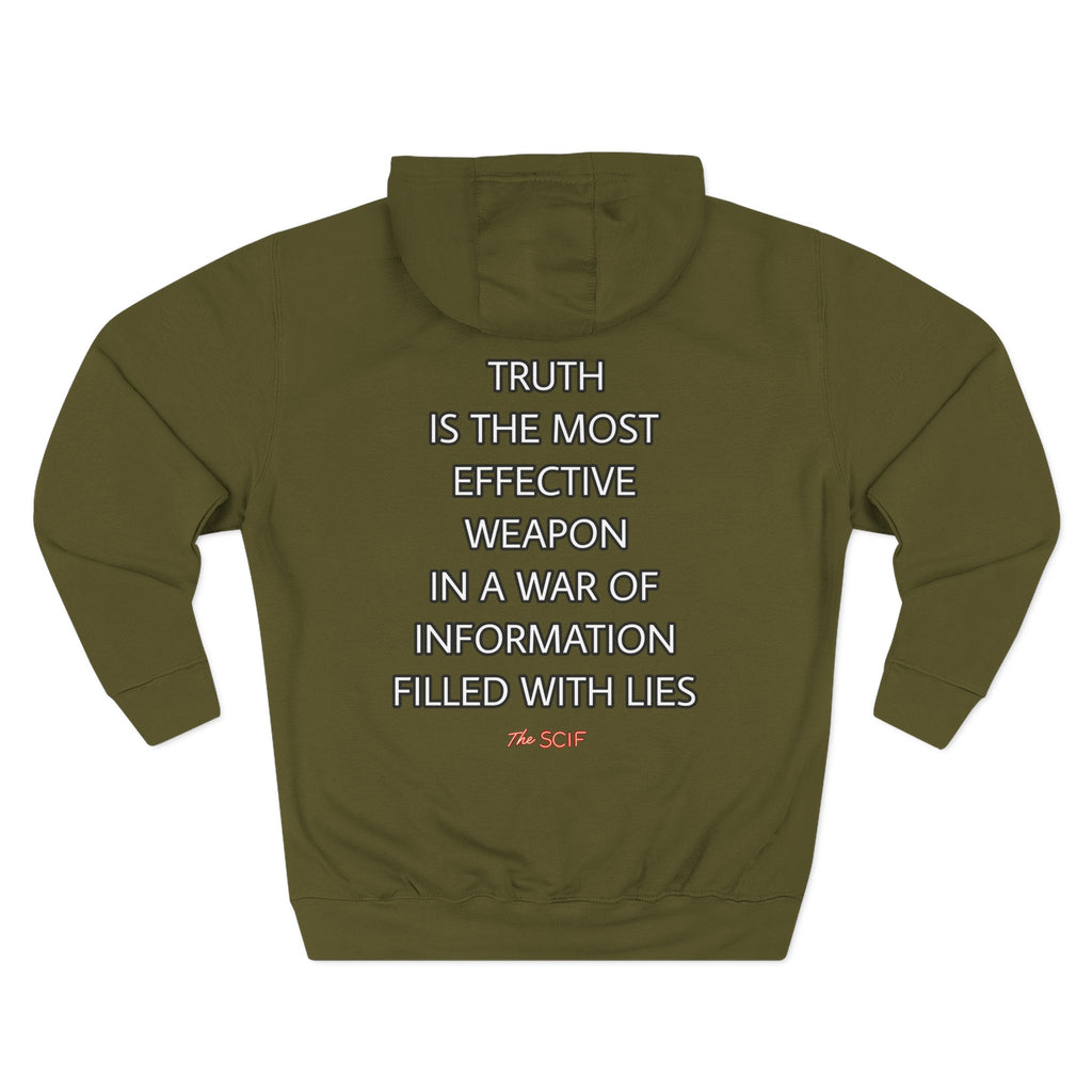 The SCIF Skull "Solid White," Back Quote "Truth Is the Most Effective Weapon," Hoodie