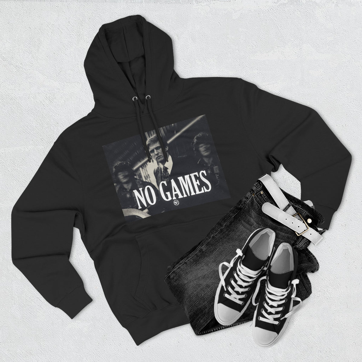 The SCIF "No Games" Hoodie – Vintage Noir Graphic Fleece Pullover