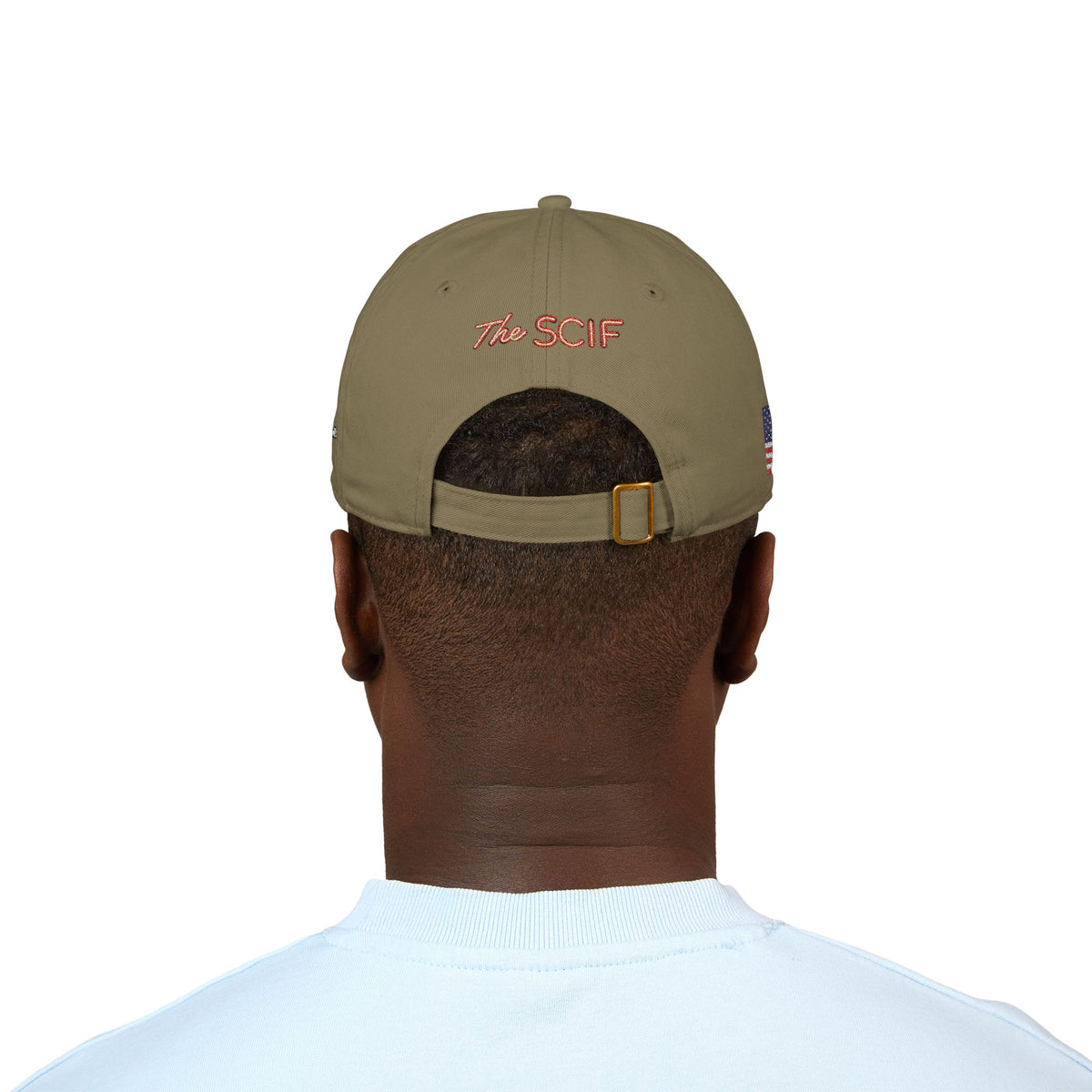 Embroidered The SCIF Skull Baseball Cap — American Flag right side, Digital Warrior text left side, The SCIF rear