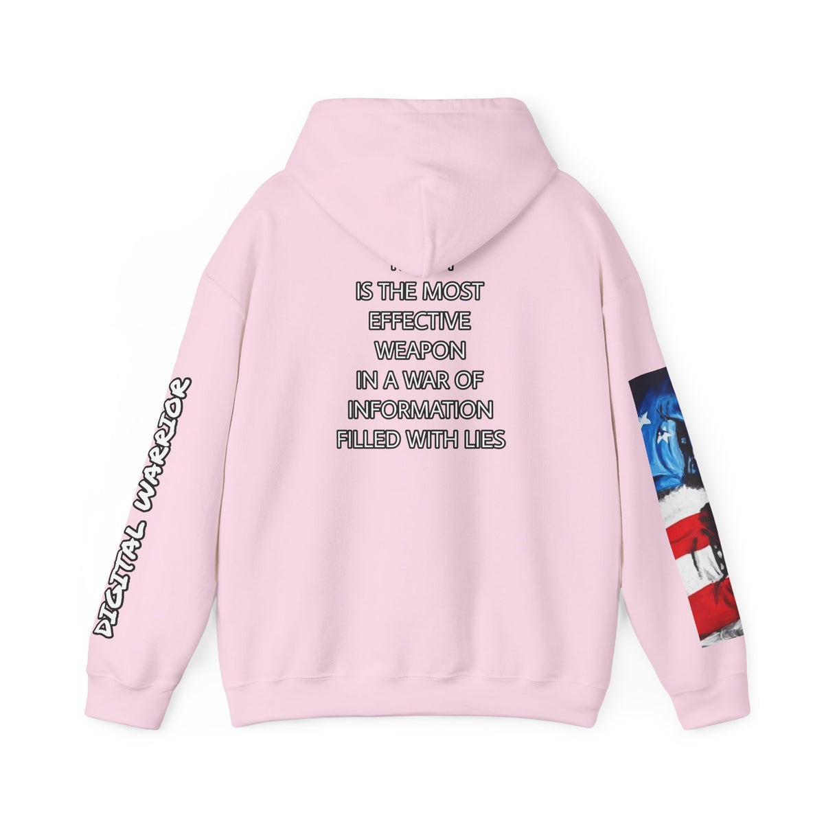 The SCIF Skull logo Graphic Hoodie, Right Sleeve "President Eyes" Graphic, Left Sleeve "Digital Warrior" Quote Graphic.