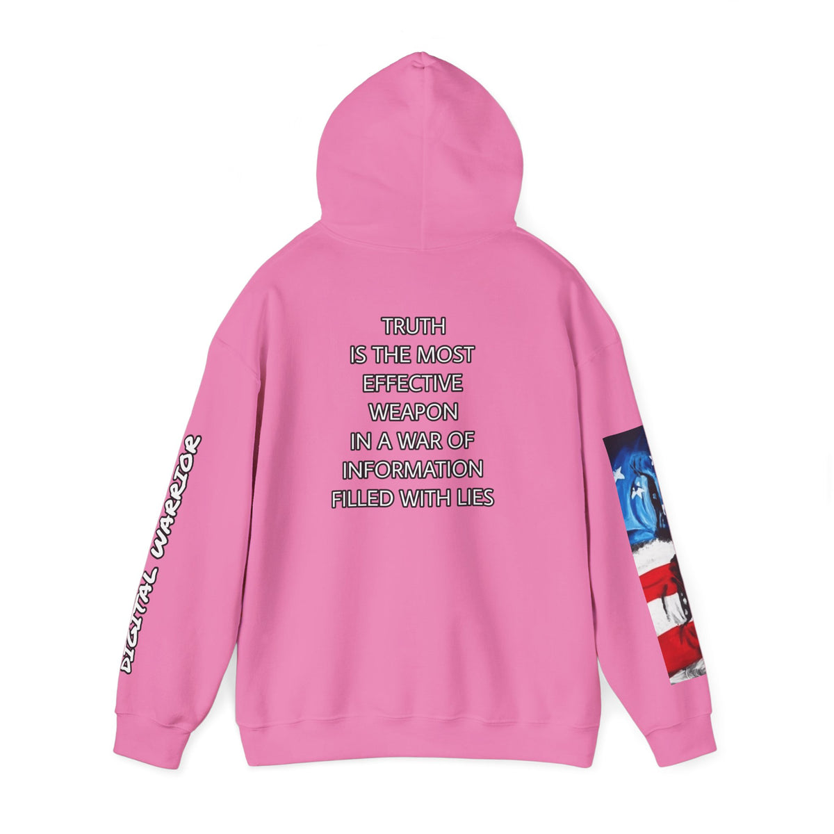 The SCIF Skull logo Graphic Hoodie, Right Sleeve "President Eyes" Graphic, Left Sleeve "Digital Warrior" Quote Graphic.