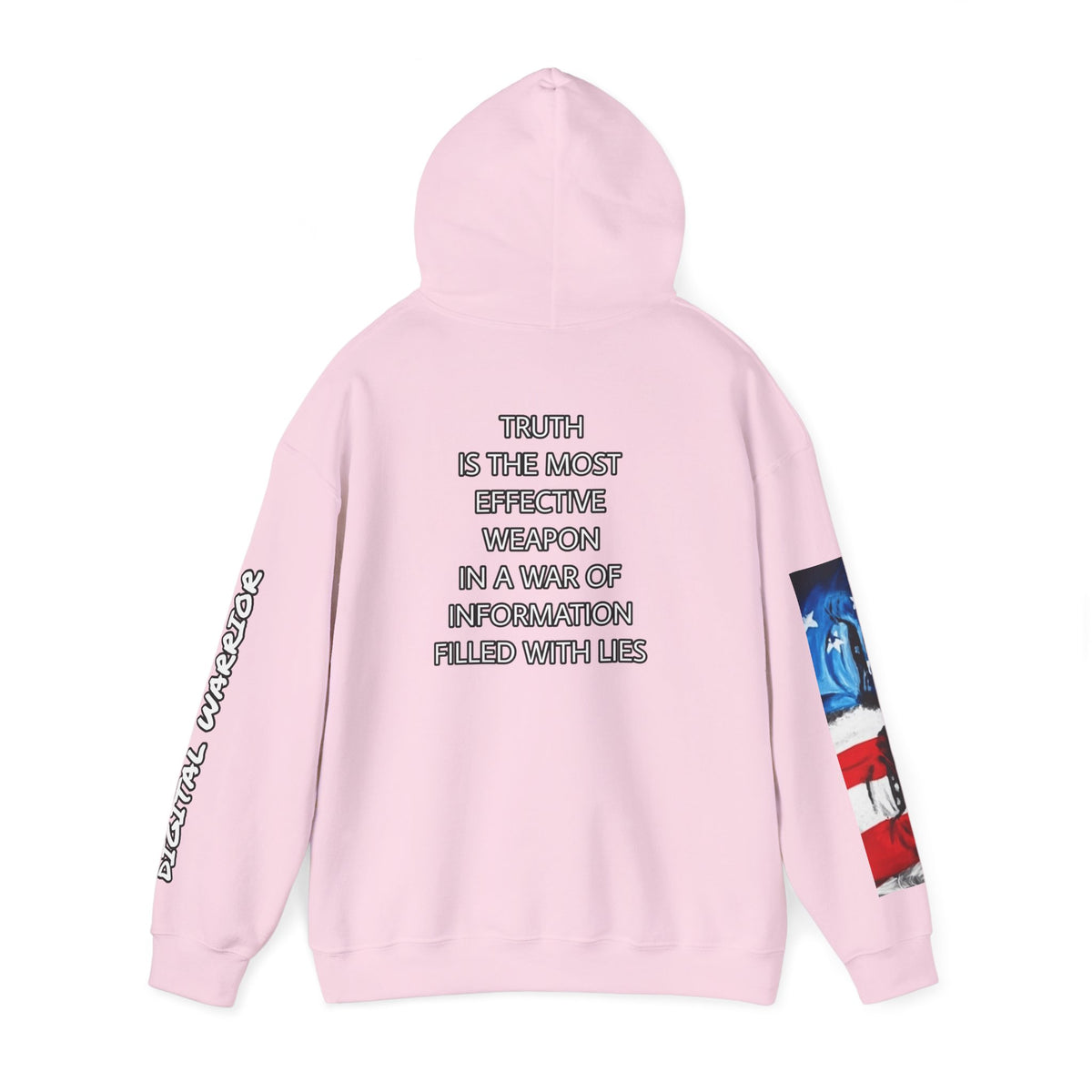 The SCIF Skull logo Graphic Hoodie, Right Sleeve "President Eyes" Graphic, Left Sleeve "Digital Warrior" Quote Graphic.