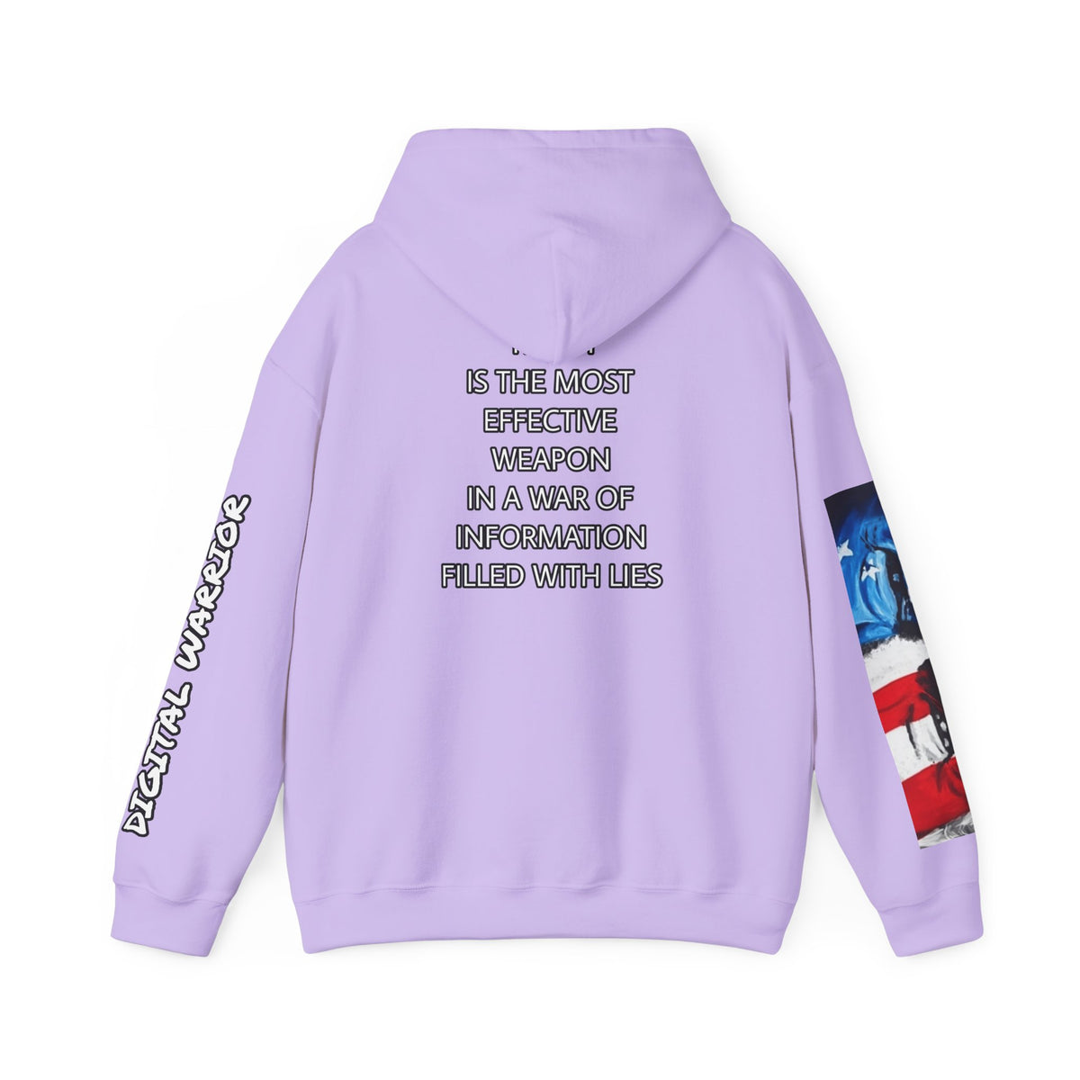 The SCIF Skull logo Graphic Hoodie, Right Sleeve "President Eyes" Graphic, Left Sleeve "Digital Warrior" Quote Graphic.