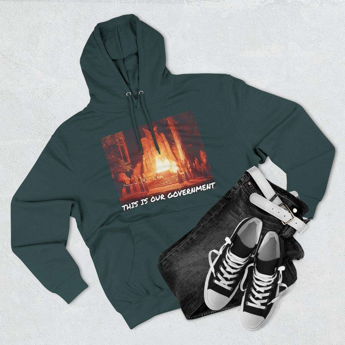 The SCIF Moloch Bohemian Grove "This Is Our Government," Hoodie, Back Quote "Truth Is the Most Effective Weapon..."