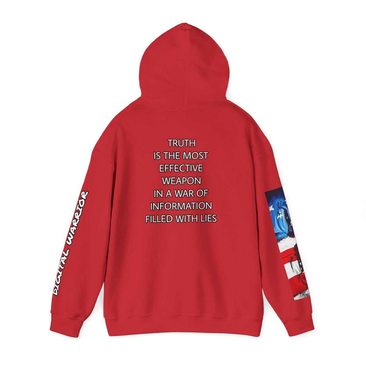 The SCIF Skull logo Graphic Hoodie, Right Sleeve "President Eyes" Graphic, Left Sleeve "Digital Warrior" Quote Graphic.