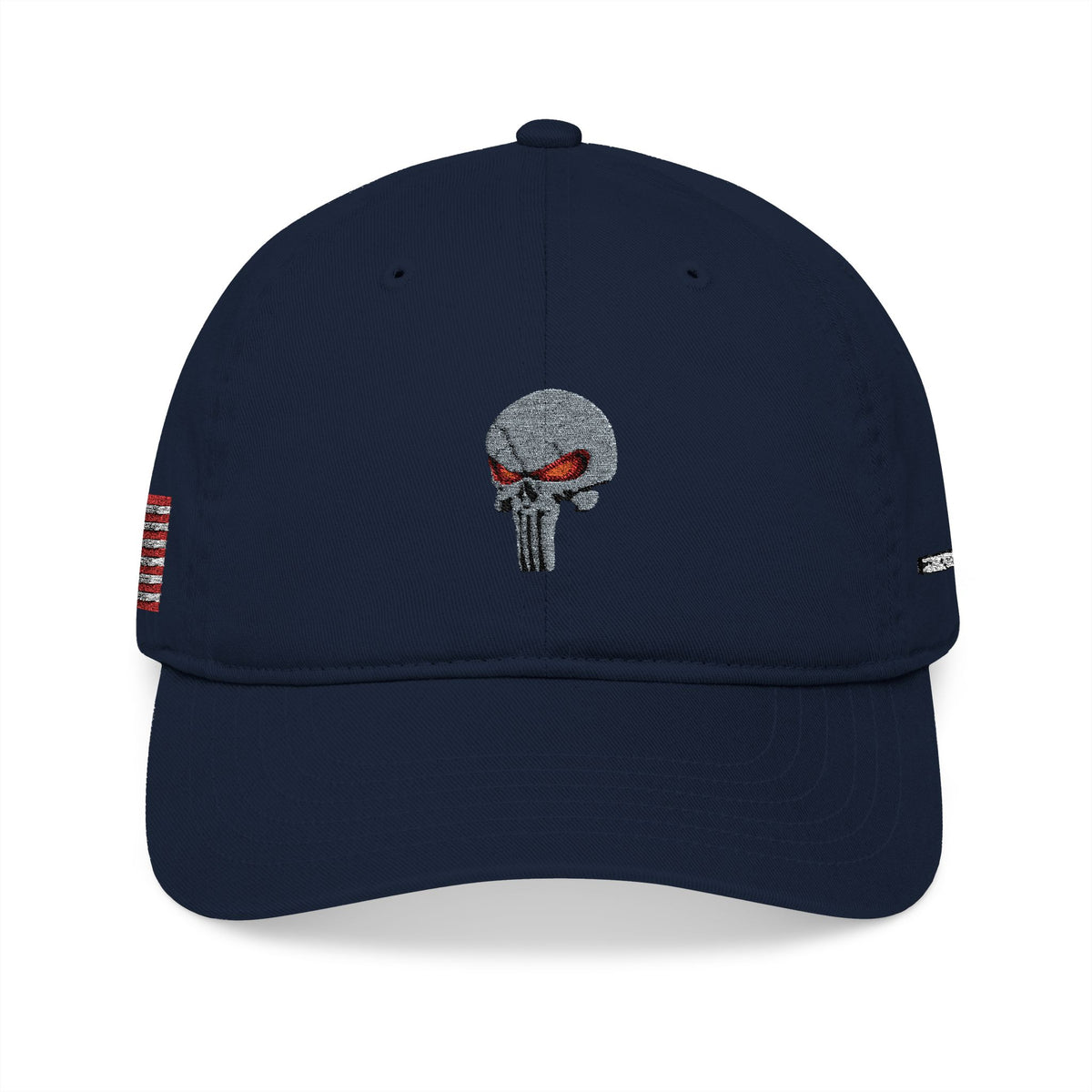 Embroidered The SCIF Skull Baseball Cap — American Flag right side, Digital Warrior text left side, The SCIF rear