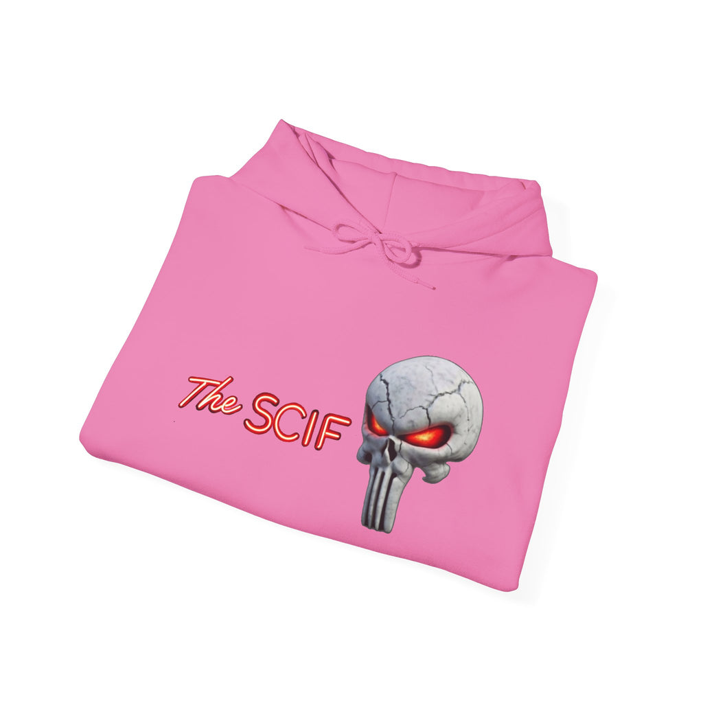 The SCIF Skull logo Graphic Hoodie, Right Sleeve "President Eyes" Graphic, Left Sleeve "Digital Warrior" Quote Graphic.