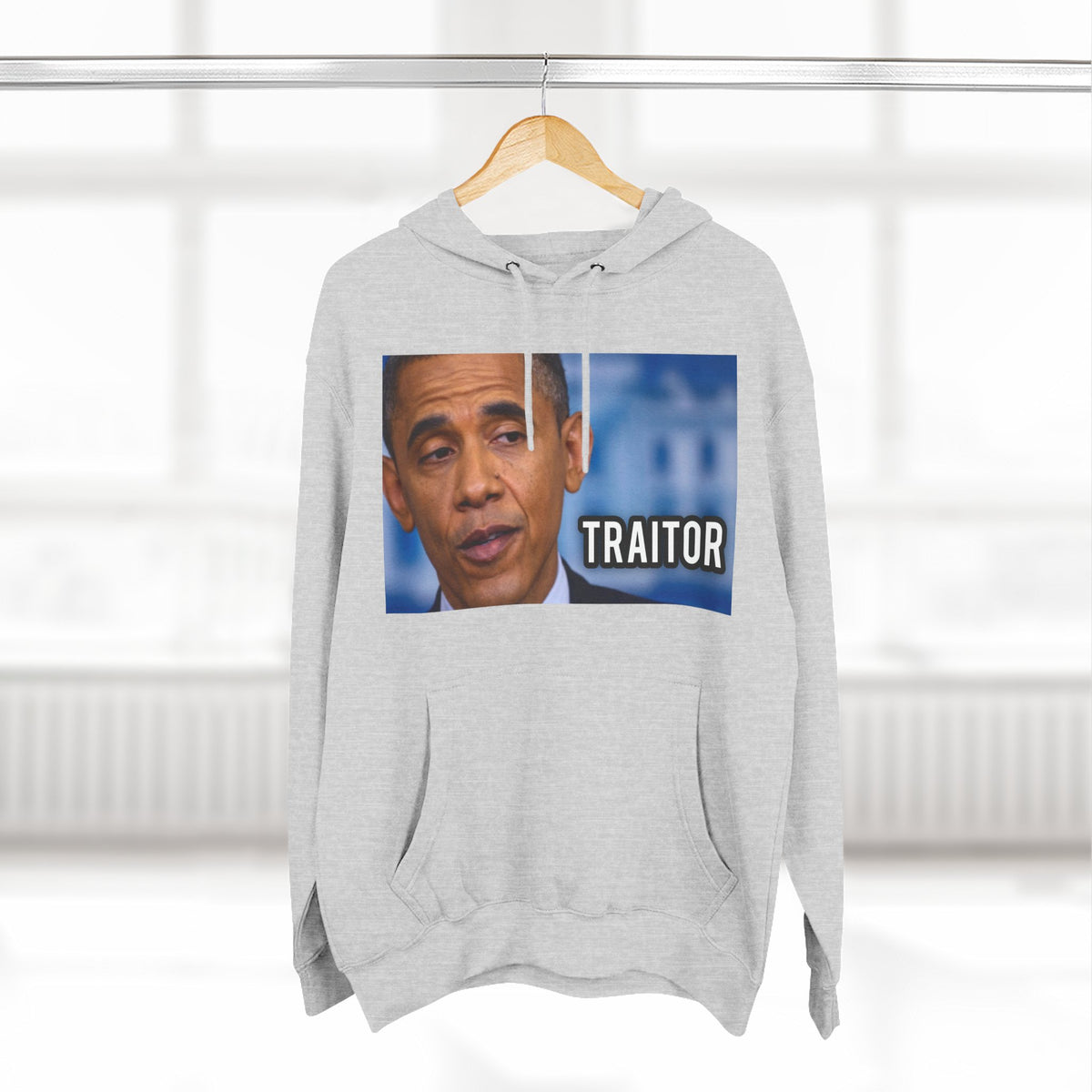 The SCIF "Presidential Traitor Meme" Fleece Hoodie, Back "Money On Pallets Meme."