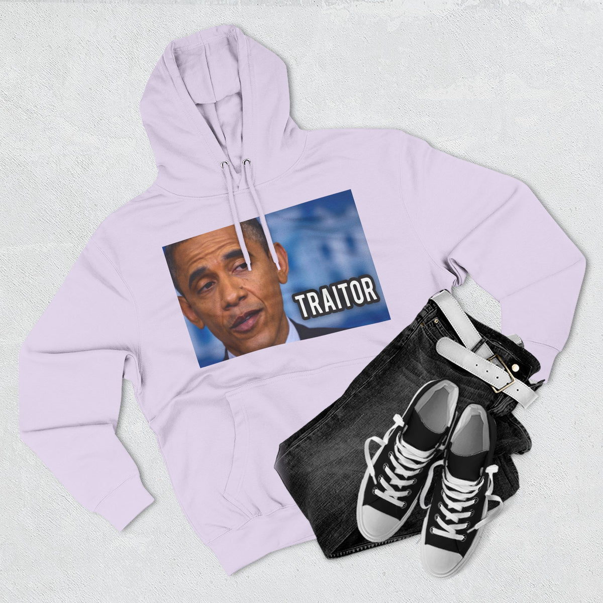 The SCIF "Presidential Traitor Meme" Fleece Hoodie, Back "Money On Pallets Meme."