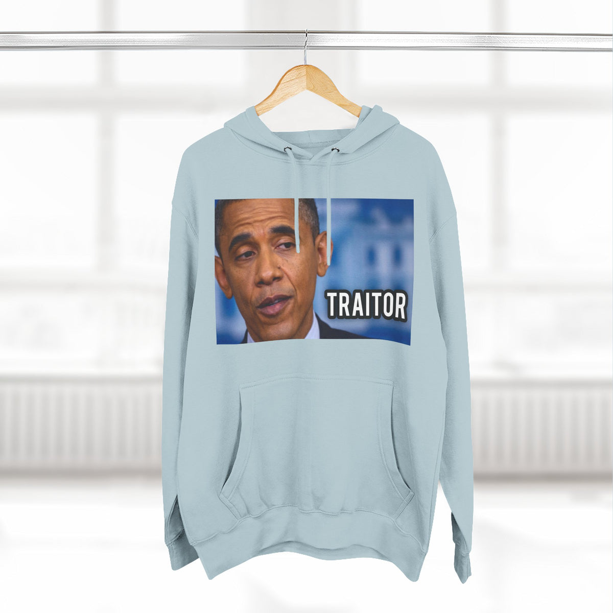 The SCIF "Presidential Traitor Meme" Fleece Hoodie, Back "Money On Pallets Meme."