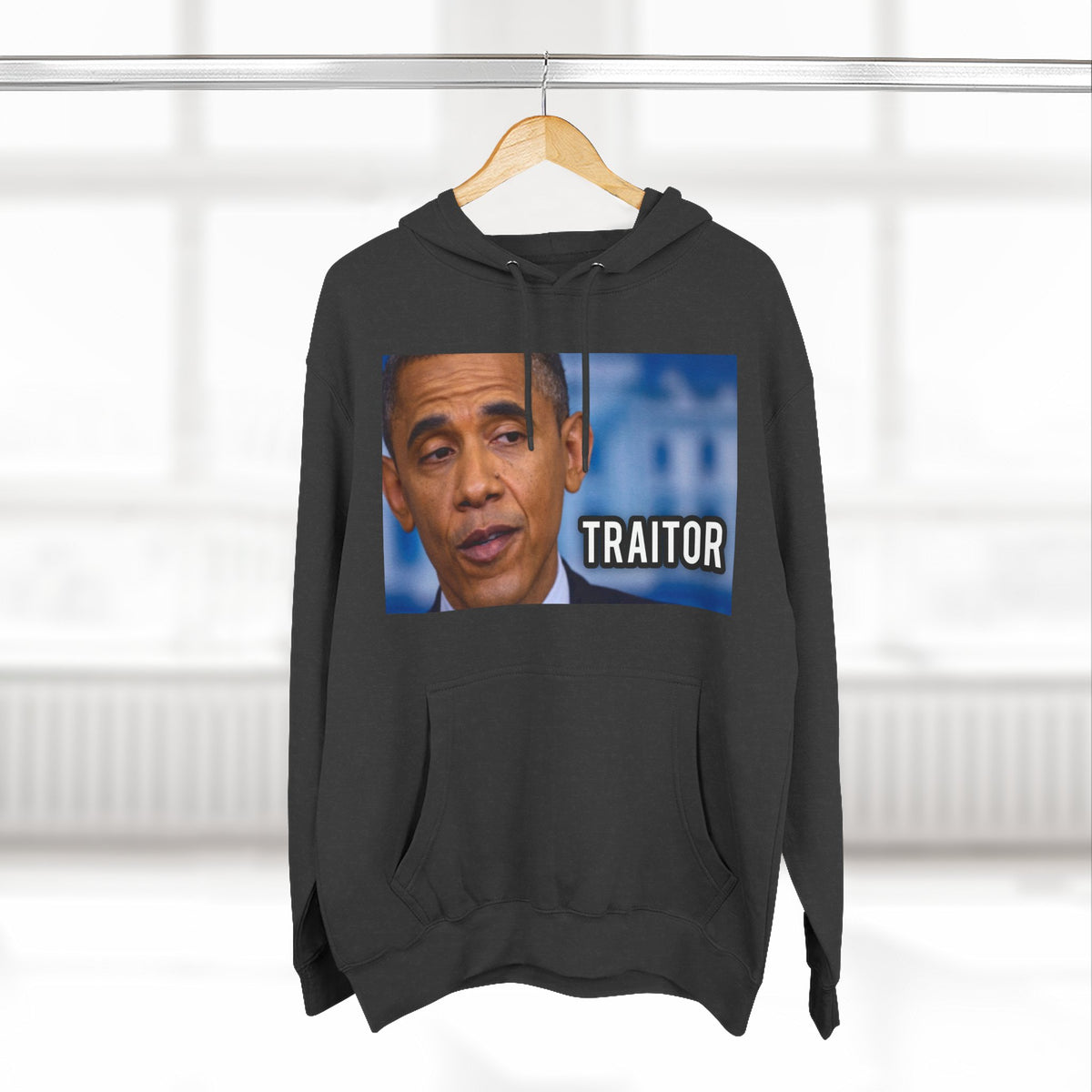 The SCIF "Presidential Traitor Meme" Fleece Hoodie, Back "Money On Pallets Meme."