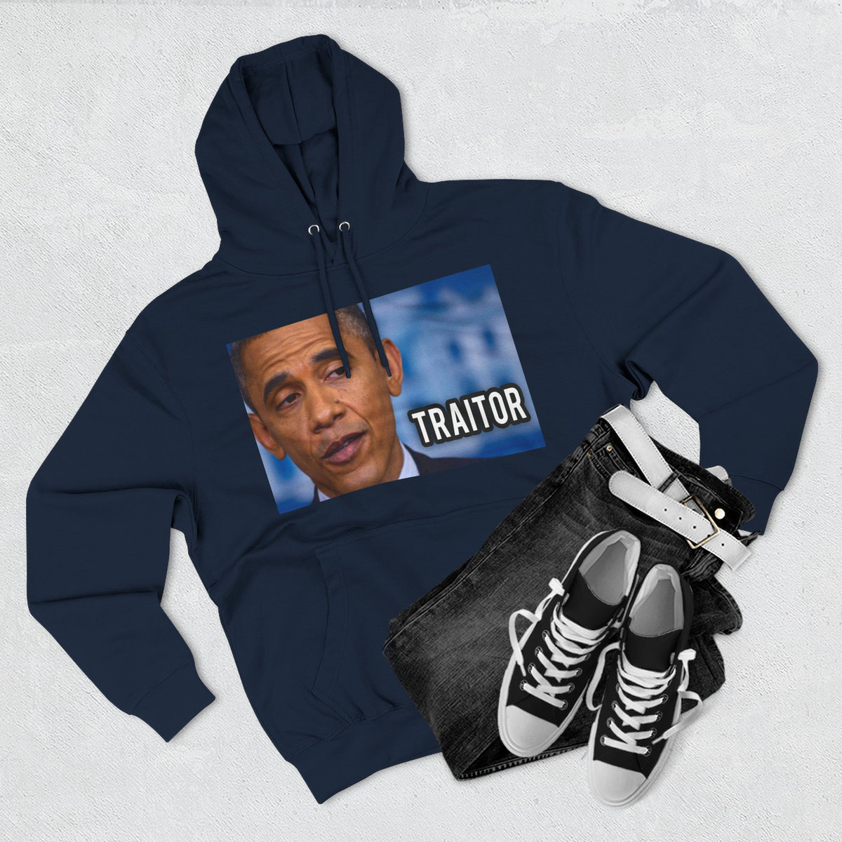 The SCIF "Presidential Traitor Meme" Fleece Hoodie, Back "Money On Pallets Meme."