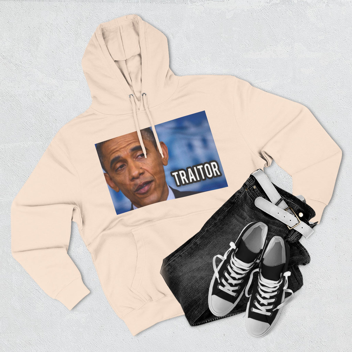 The SCIF "Presidential Traitor Meme" Fleece Hoodie, Back "Money On Pallets Meme."
