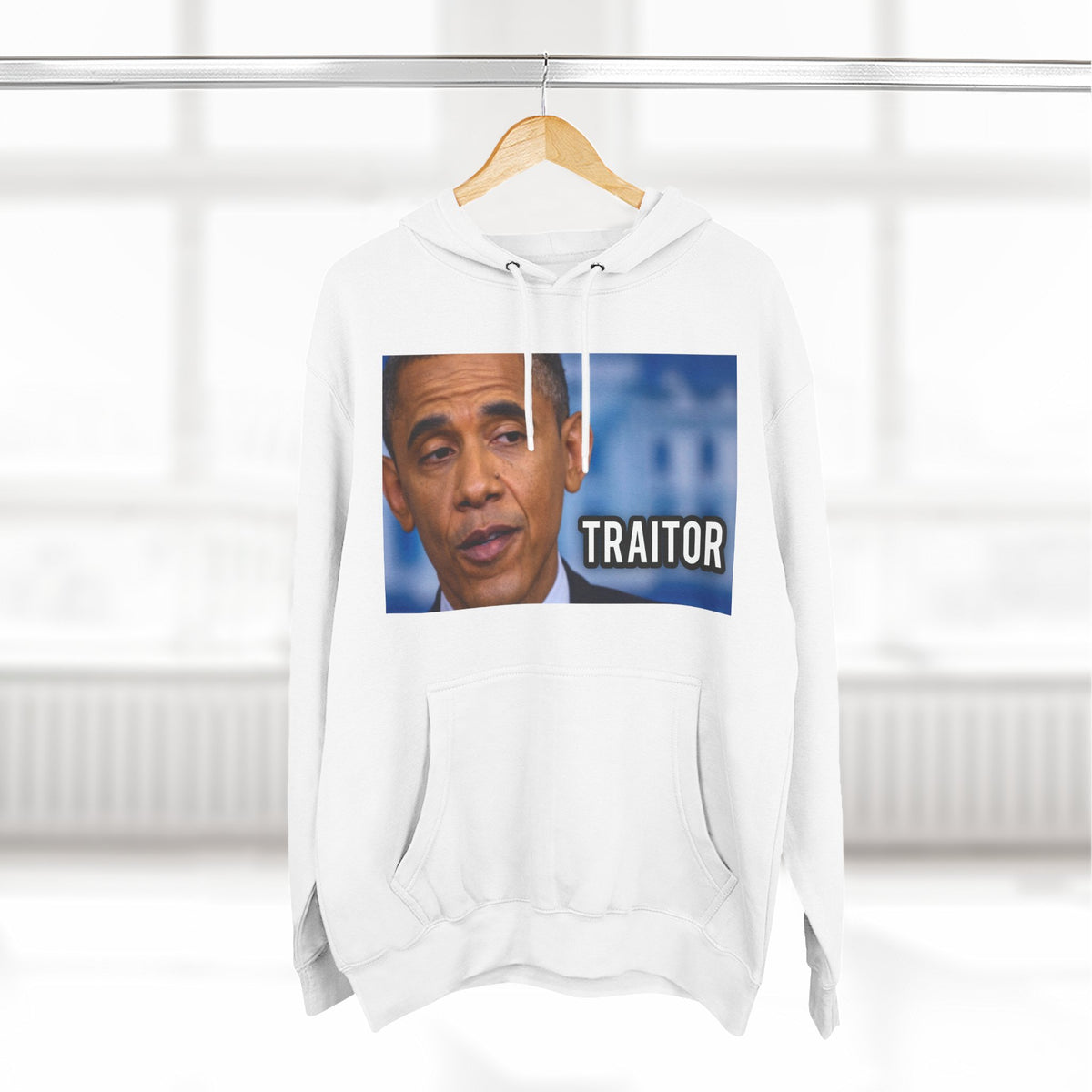 The SCIF "Presidential Traitor Meme" Fleece Hoodie, Back "Money On Pallets Meme."