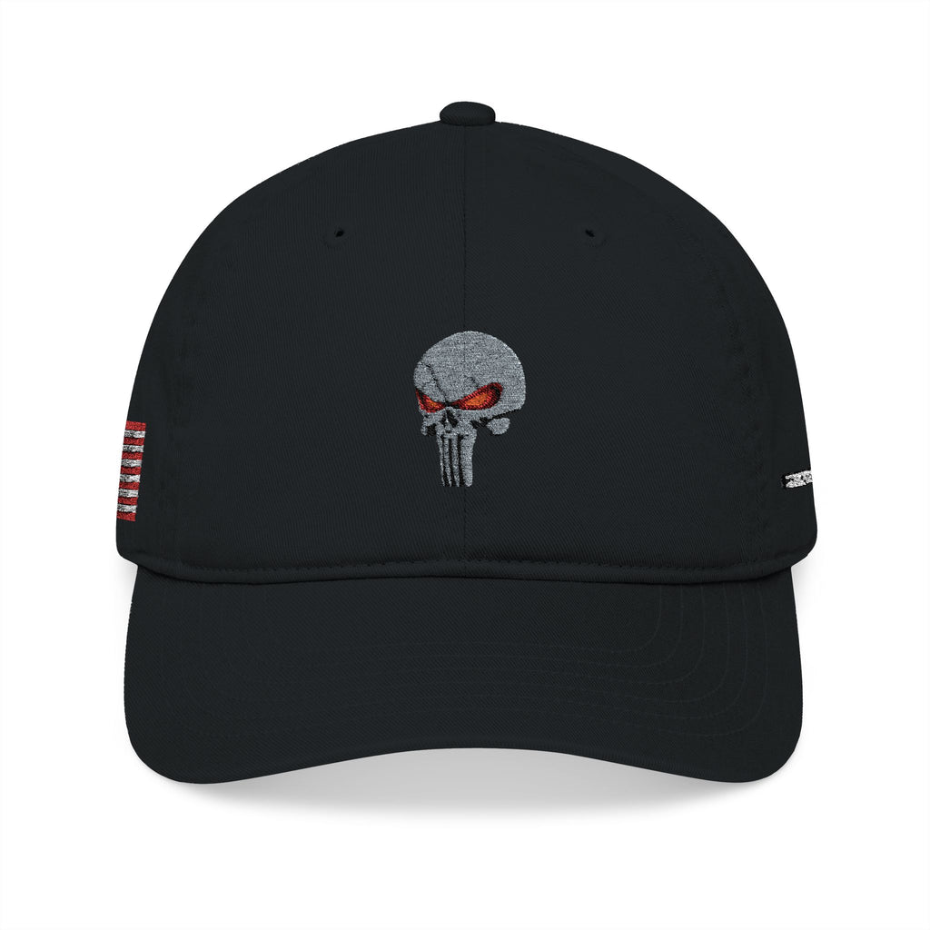 Embroidered The SCIF Skull Baseball Cap — American Flag right side, Digital Warrior text left side, The SCIF rear