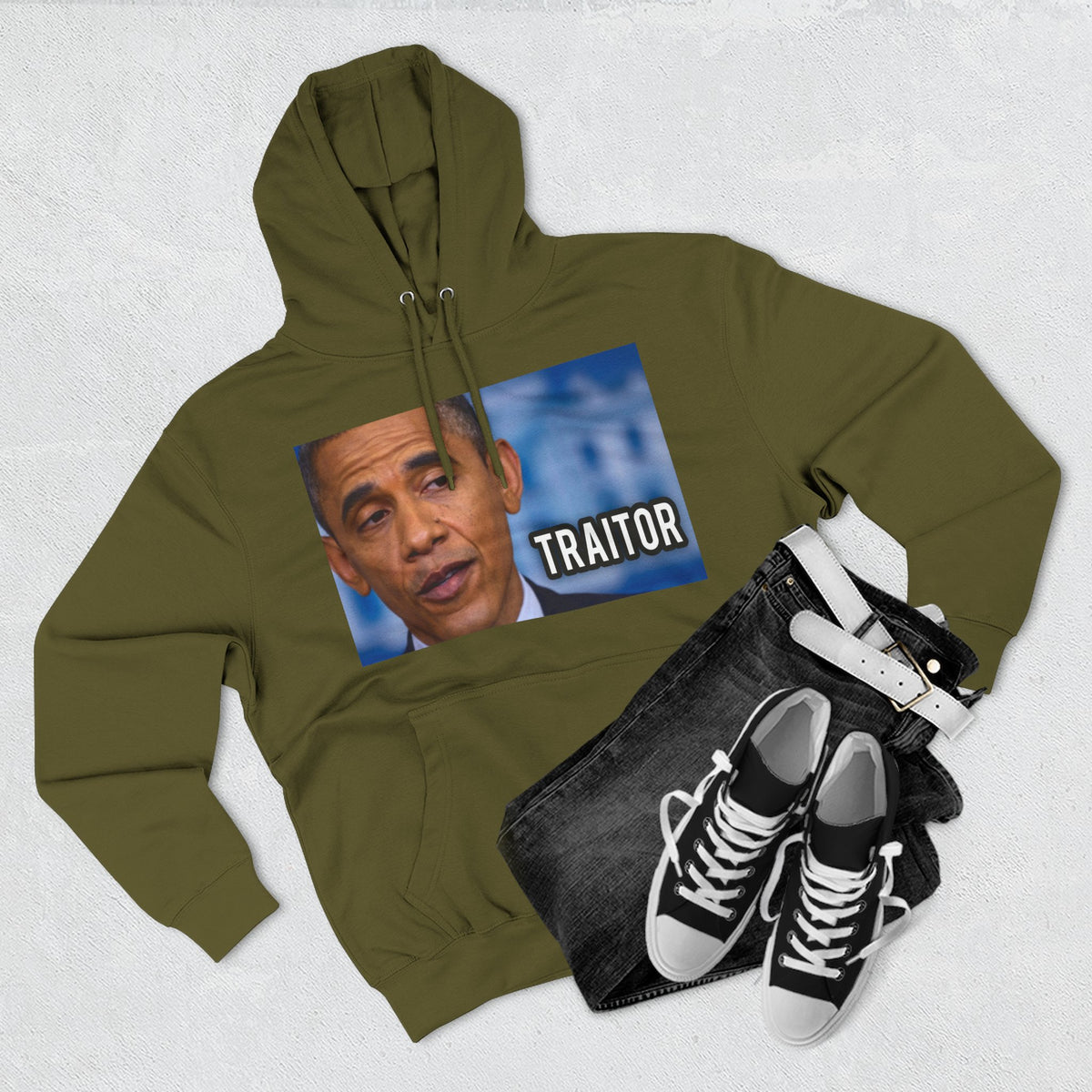 The SCIF "Presidential Traitor Meme" Fleece Hoodie, Back "Money On Pallets Meme."