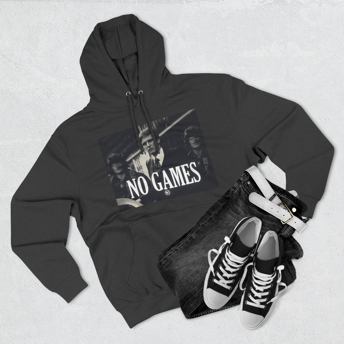 The SCIF "No Games" Hoodie – Vintage Noir Graphic Fleece Pullover