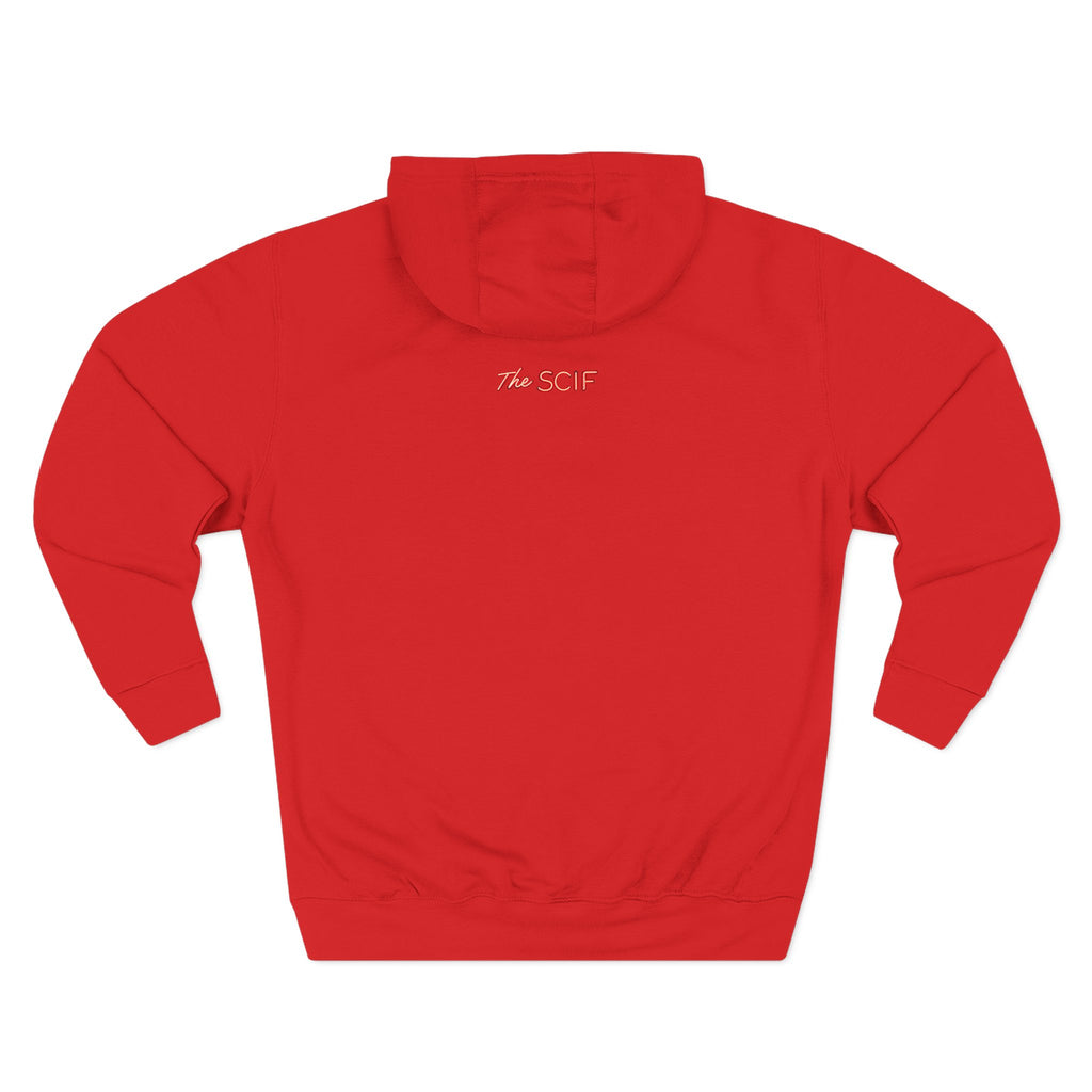 The SCIF "Hunters Become the Hunted Hoodie" – Red Noir Graphic Fleece Pullover