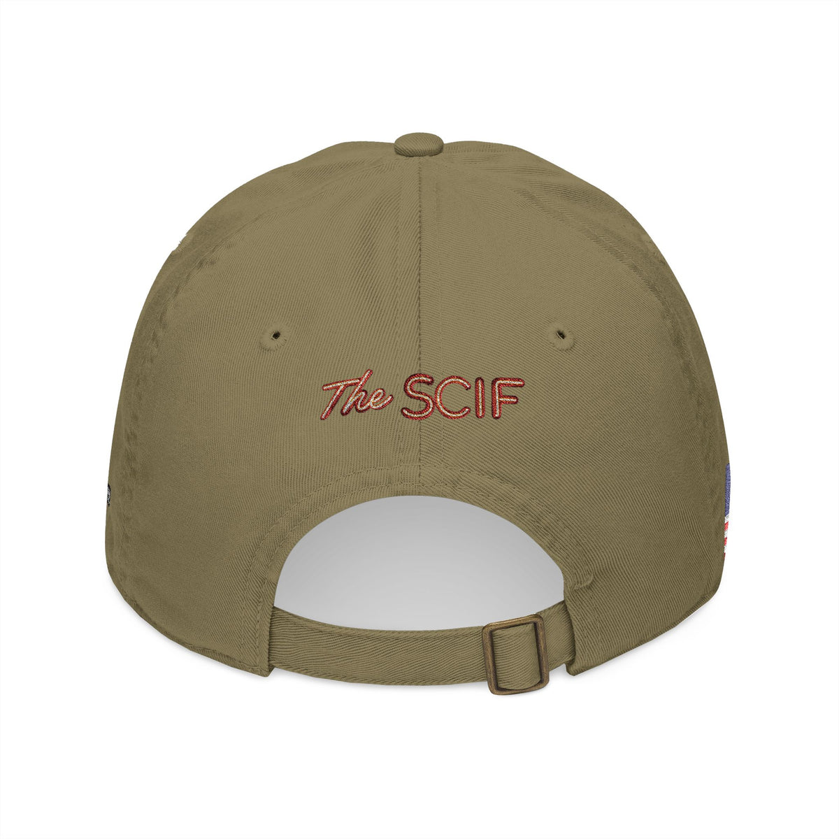 Embroidered The SCIF Skull Baseball Cap — American Flag right side, Digital Warrior text left side, The SCIF rear