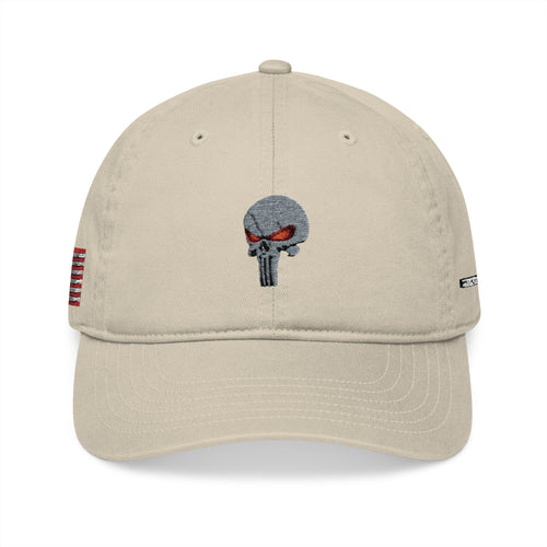 Embroidered The SCIF Skull Baseball Cap — American Flag right side, Digital Warrior text left side, The SCIF rear
