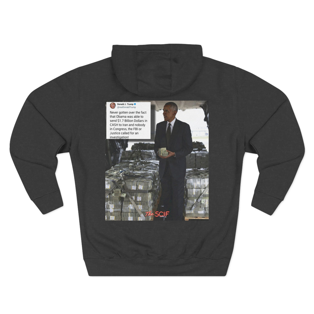 The SCIF "Presidential Traitor Meme" Fleece Hoodie, Back "Money On Pallets Meme."